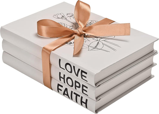 Sparkle Race Fashion Decorative Books for Home Decor, Rustic Farmhouse Display Decor Faux Books Modern Decor, White Decoration Fake Book Stack, Faith | Hope | Love Stacked Books for Coffee Table Decor