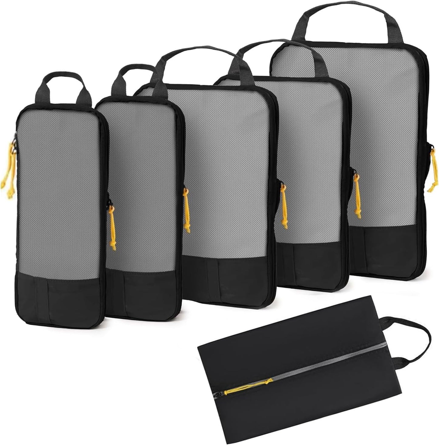 6pcs-Packing Cubes, Areaphmet Travel Compression Packing Cubes Set for Travel Accessories Organisers Bags for Luggage Organizers Suitcases Accessories (Black)