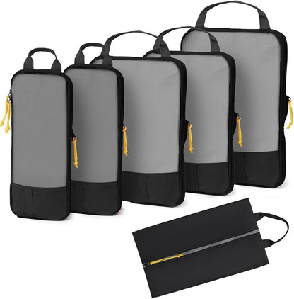 6pcs-Packing Cubes, Areaphmet Travel Compression Packing Cubes Set for Travel Accessories Organisers Bags for Luggage Organizers Suitcases Accessories (Black)
