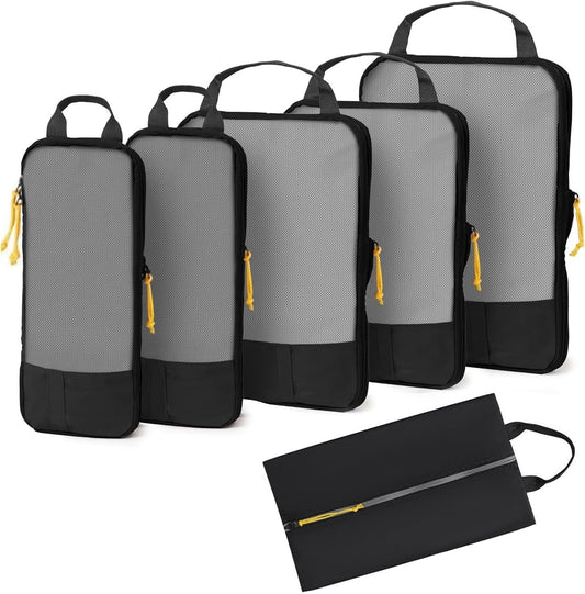 6pcs-Packing Cubes, Areaphmet Travel Compression Packing Cubes Set for Travel Accessories Organisers Bags for Luggage Organizers Suitcases Accessories (Black)