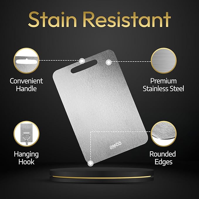 Stainless Steel Cutting Board – 2025 Upgrade – Durable Metal Chopping Board for Kitchen – Double-Sided for Meat, Fish, Vegetables – Dishwasher Safe, Non-Slip, Food-Safe, Titanium Coated