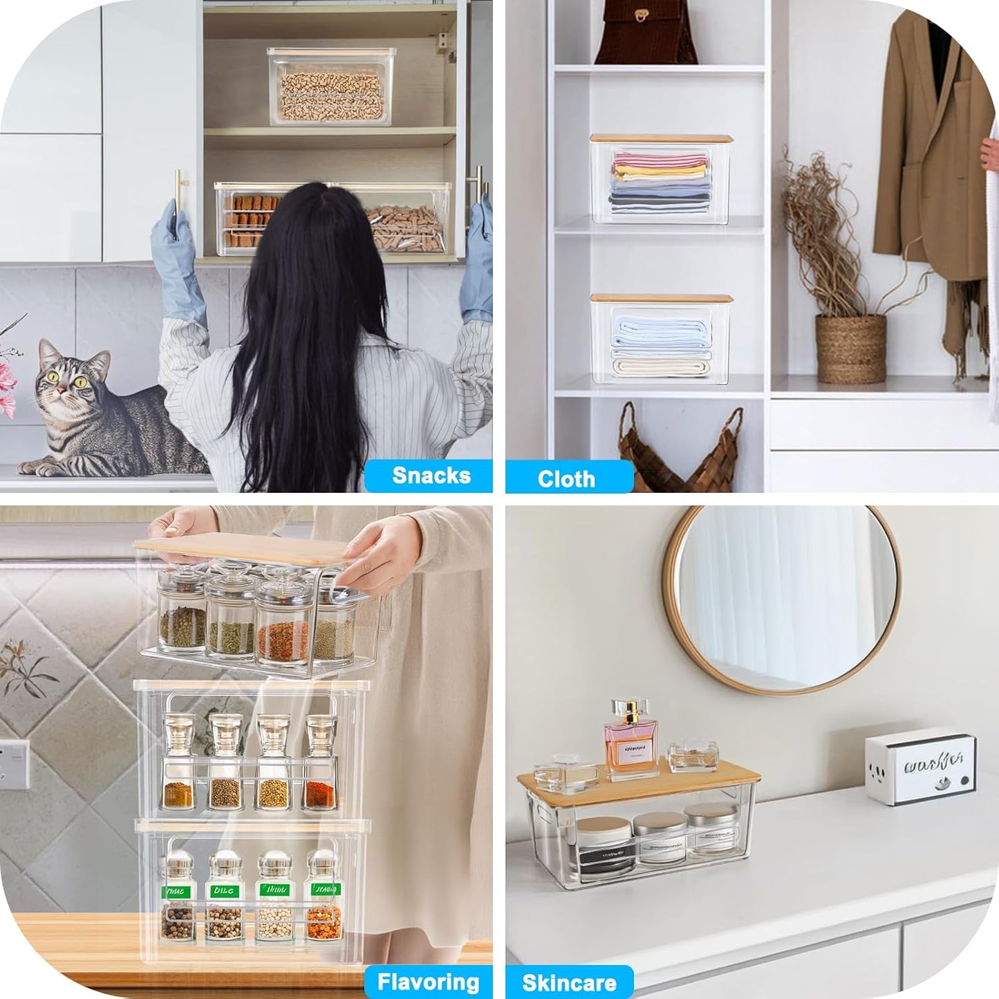 Riian Trash Bag Dispenser, Extra Large Trash Bag Holder Dispenser Roll Holder, Acrylic Pantry Organizers with Bamboo Top and Handles for Kitchen Laundry Room Organization (1 Pack)