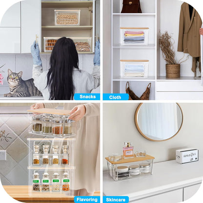 Riian Trash Bag Dispenser, Extra Large Trash Bag Holder Dispenser Roll Holder, Acrylic Pantry Organizers with Bamboo Top and Handles for Kitchen Laundry Room Organization (1 Pack)