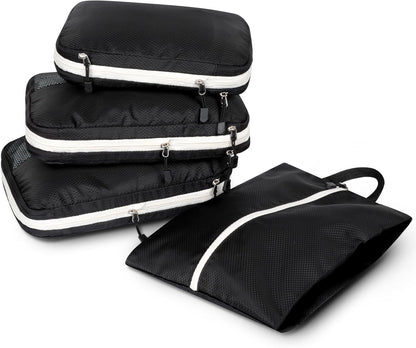 AiQInu 4-Piece Suitcase Organizer, Compression Packing Cube Space-Saving Expandable Ultralight Travel Organizer for Clothes, Shoes, Underwear Travel Set for Backpacks or Hand Luggage