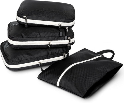 AiQInu 4-Piece Suitcase Organizer, Compression Packing Cube Space-Saving Expandable Ultralight Travel Organizer for Clothes, Shoes, Underwear Travel Set for Backpacks or Hand Luggage