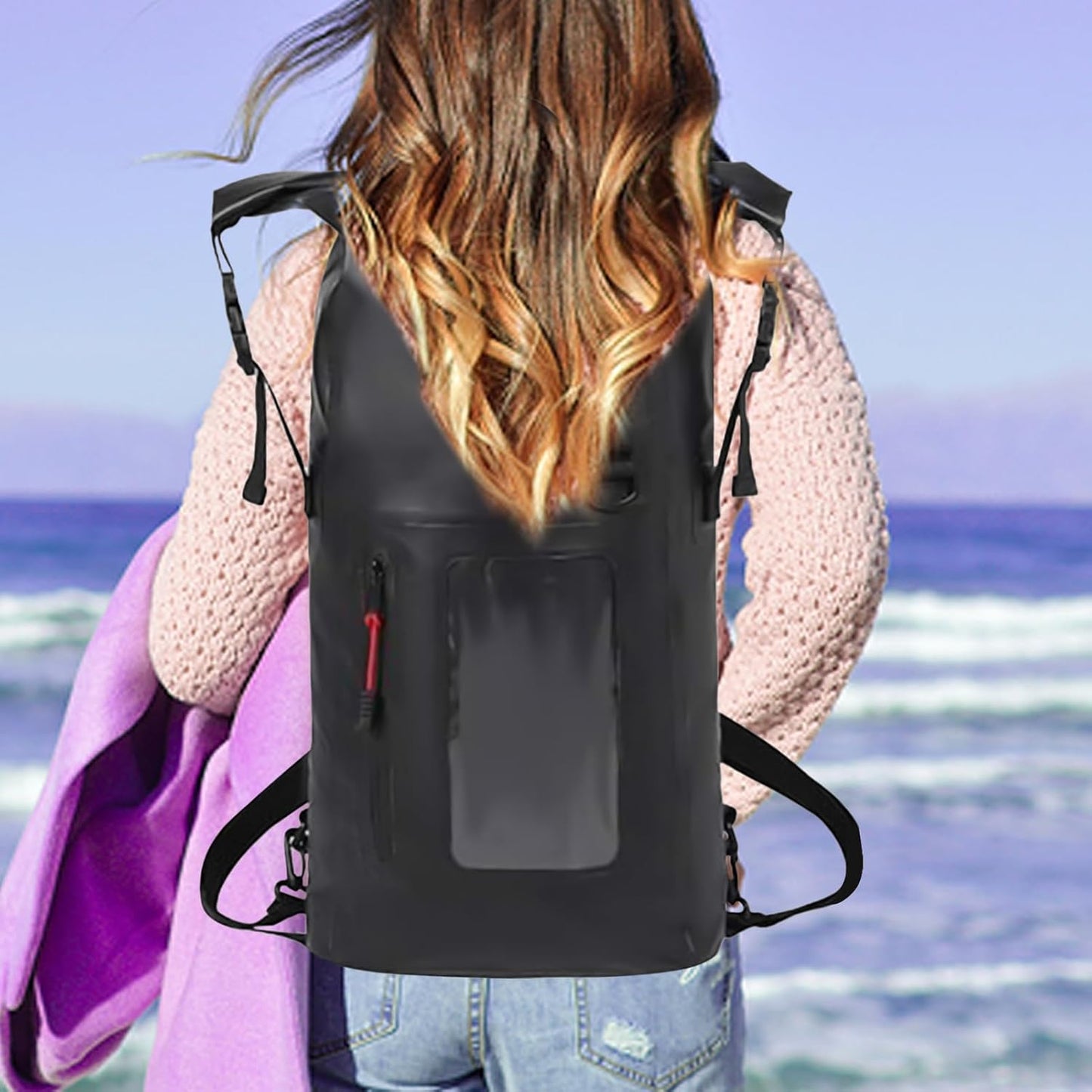 Nuytghr Waterproof Gear Backpack, Heavy-Duty Dry Bag, Large Storage Pack, 28x16x66cm Roll-Top Travel Sack, Floating Outdoor Companion, for Kayaking Camping Beach Trips