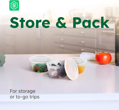 Deli Food Containers with Lids – 12 Reusable Plastic Containers for Food Storage – Ideal for Meal Prep, Leftovers, and Kitchen Storage – Dishwasher, Freezer, and Microwave Safe – 12 Pcs, 8oz