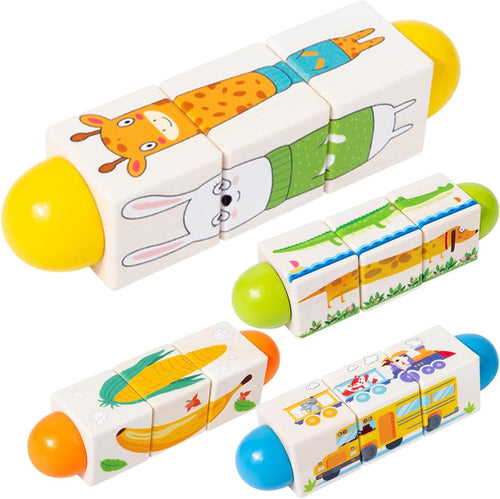 mivceklw Wooden Building Blocks, Rotating Puzzle Game, Handeye Coordination Development, Educational Toy for Preschool Classroom and Home Play, 6.69x1.69x1.69 Inches