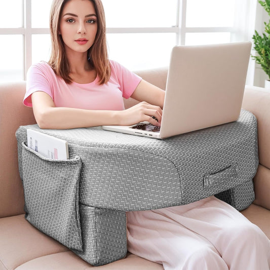 Babenest Reading Pillow for Laptop, Height Adjustable Reading Gaming Pillow, Soft Arm Rest Lap Desk Pillow for Adults Sitting in Bed, Floor, Sofa(Grey)