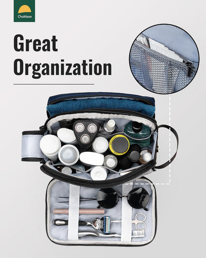 Chakipee Toiletry Bag for Men, Travel Toiletries Organizer Dopp Kit Waterproof Shaving Bag for Toiletry Accessories, Lightweight Cosmetic Bags with Zippers, Bathroom Essentials (Blue)