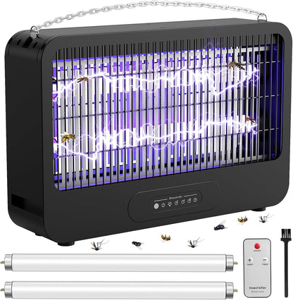 Mosquito Killer Lamp, Double Side 4000 V Electric Mosquito Net, 20 W UV Mosquito Lamp with Remote Control, 2 Reserve Bulbs, Effective Area 100 m², Suitable for Kitchen, Bedroom, Office (Black)