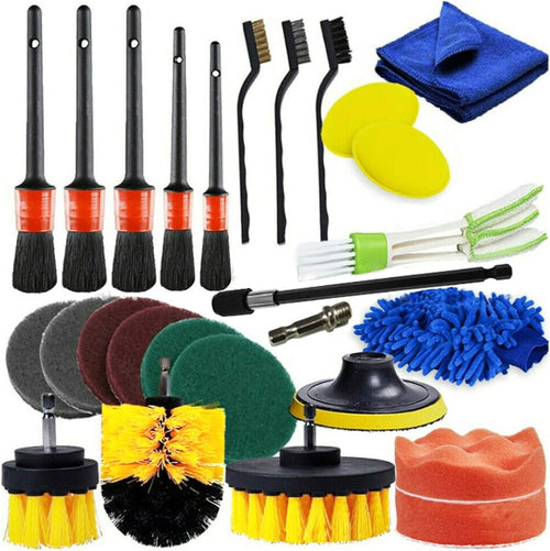 SHUAIGUO 26PCS Car Cleaning Brush Kit Car Cleaning Brush Accessories for Interior and Exterior Includes Scrubber Pads, Sponges, Cleaning Brushes