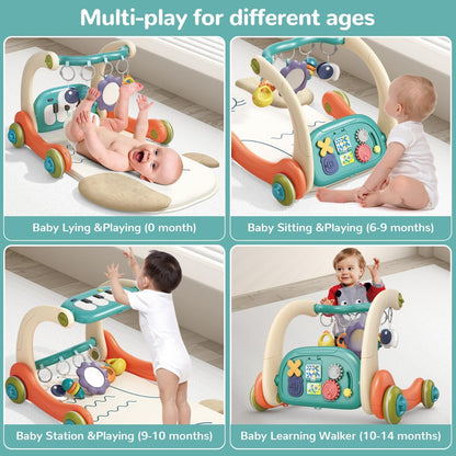Hitish 3 in 1 Baby Play Mat Gym, Kick and Play Piano Gym with Music Light, Activity Tummy Time Play mat with 5 Learning Sensory Toys, Infant Gifts for Newborn Baby Toddler 0-14 Months