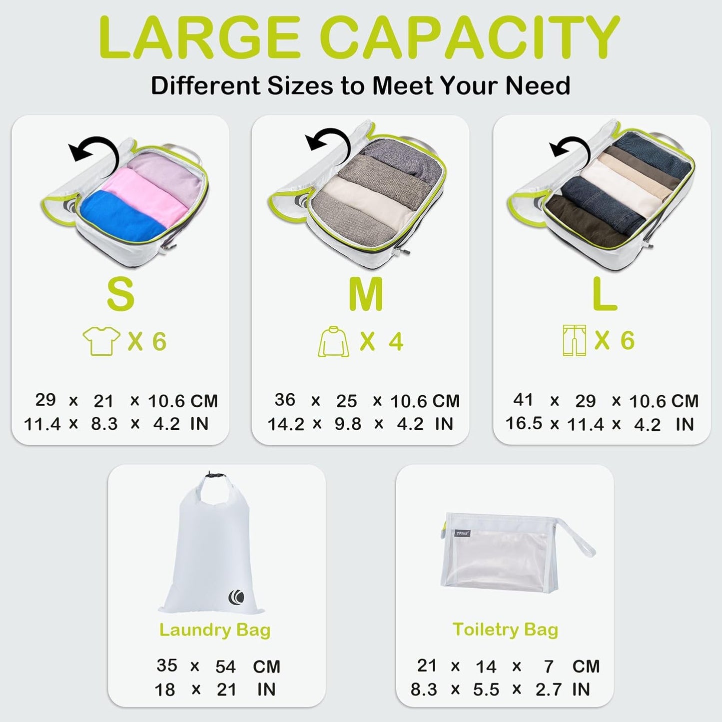 Cipway Compression Packing Cubes, Ultralight Luggage Organizer Bags with Laundry Bags Clear Toiletries Bag,6 Set Travel Essentials for Carry on Suitcase（White）