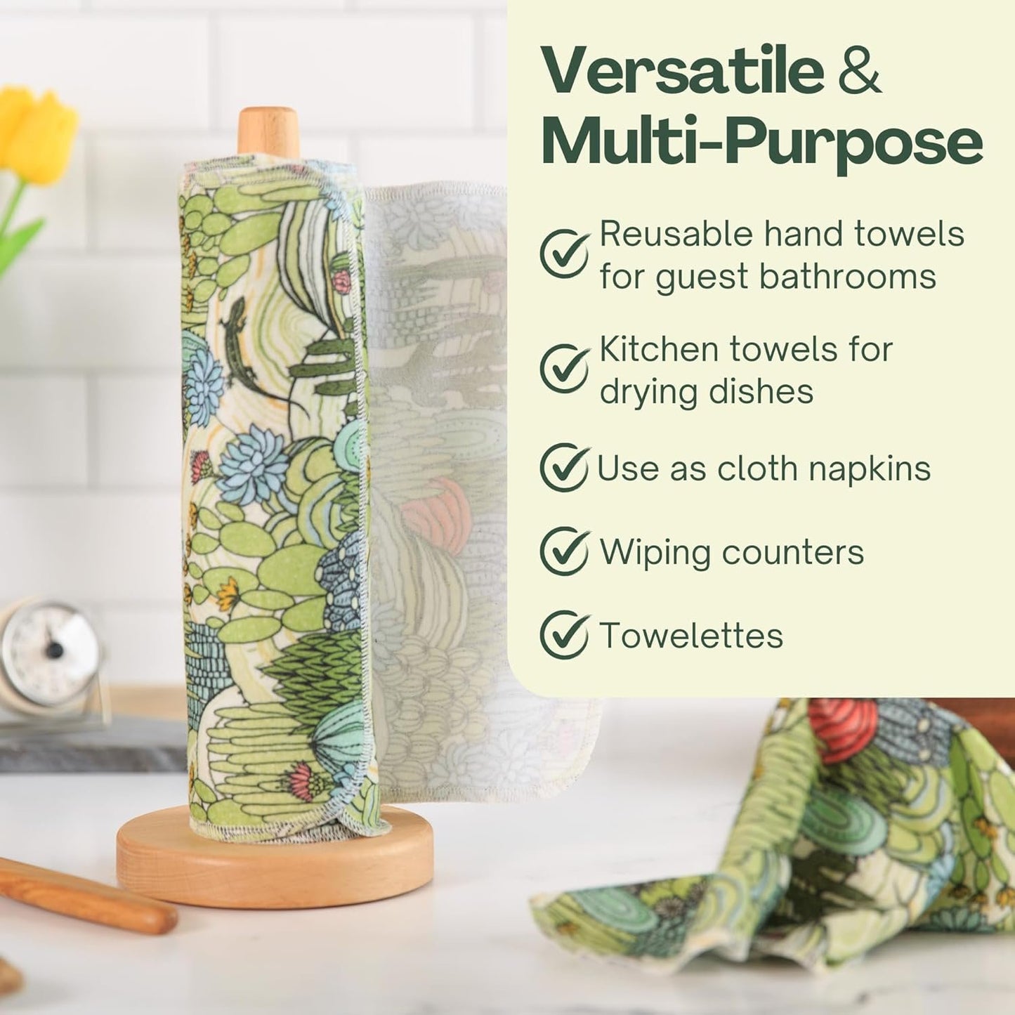 Kind Home Goods Reusable Cloth Towels - 12' x 10' Cotton Flannel Kitchen Cloth - 24 Count - Cactus
