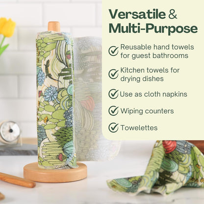 Kind Home Goods Reusable Cloth Towels - 12' x 10' Cotton Flannel Kitchen Cloth - 24 Count - Cactus