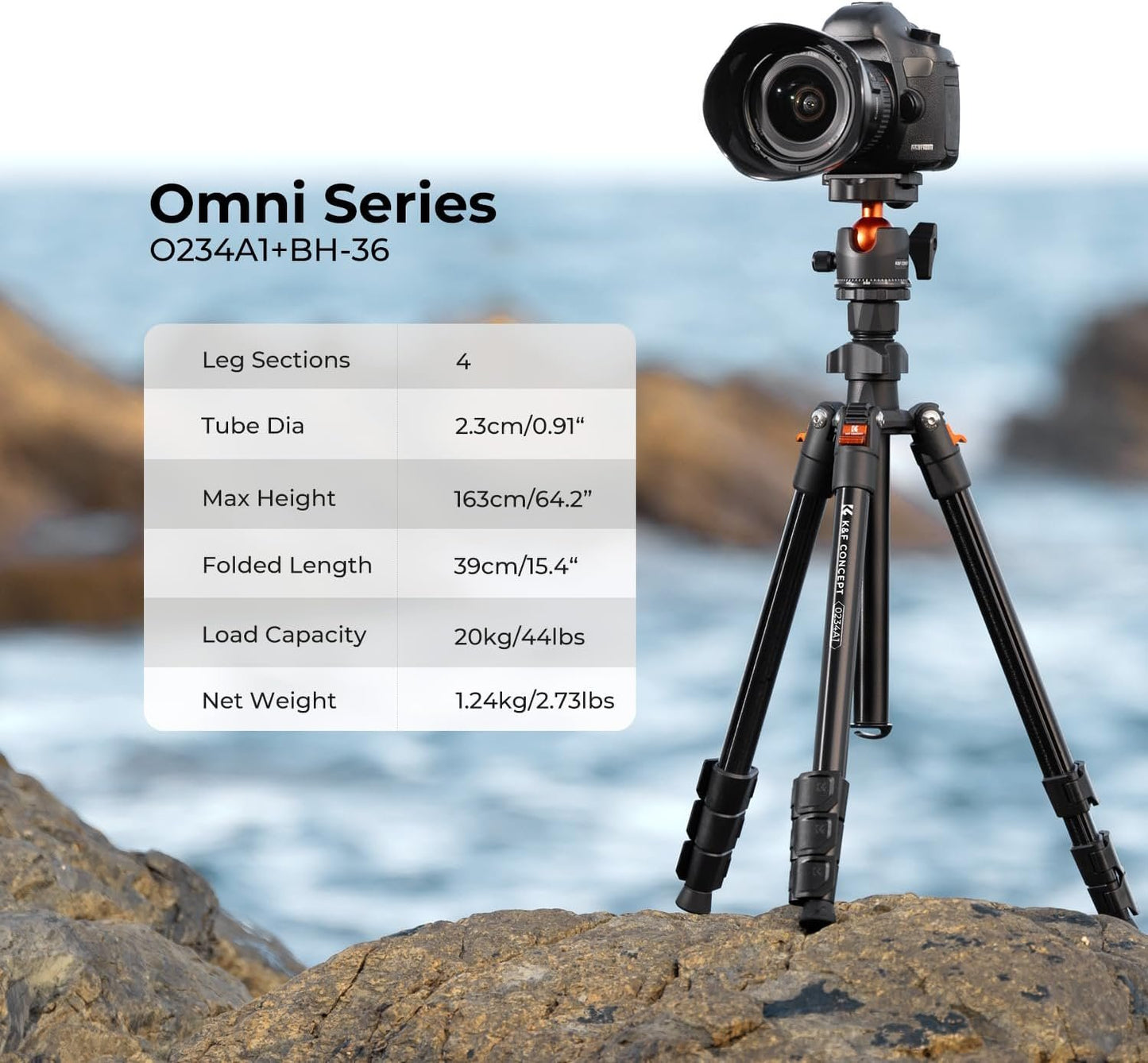 K&F Concept 64 inch/163cm Camera Tripod,Lightweight Travel Outdoor DSLR Tripods with 360 Degree Ball Head Load Capacity 8kg/17.6lbs,Cellphone Clip for Smartphone Live Streaming Vlog K234A0+BH-28L