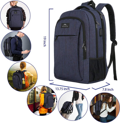 MATEIN Large College Backpack, Sturdy Computer Backpack with USB Charging Port Fits 17 inch Notebook, Carryon Luggage Travel Laptop Bag for Business Men and Women Christmas New Year Gift, Blue