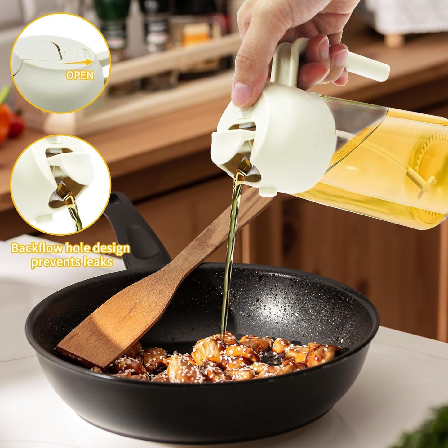 2 Pack Oil Spray Bottle, 2 in 1 Oil Dispenser for Kitchen, 470mL/16.5oz Oil Sprayer for Cooking, Food Grade Glass Olive Oil Bottle with Pourer, Perfect BBQ Kitchen Tools & Gadgets, White