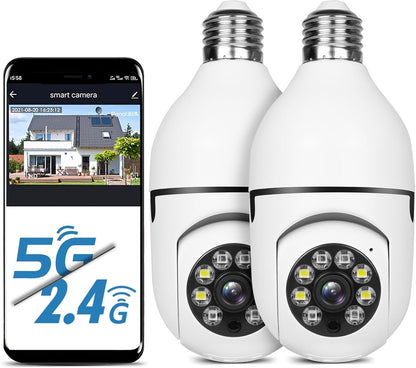 UPULTRA Light Bulb Security Camera Outdoor 2packs HD Wireless 5GHz/2.4GHz WiFi Home IP Cameras E27 360 Degree Panoramic,Motion Detection and Alarm,Two-Way Audio,Night Vision