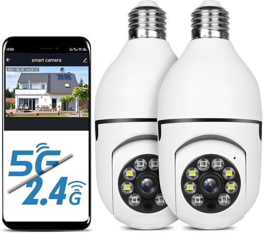 UPULTRA Light Bulb Security Camera Outdoor 2packs HD Wireless 5GHz/2.4GHz WiFi Home IP Cameras E27 360 Degree Panoramic,Motion Detection and Alarm,Two-Way Audio,Night Vision