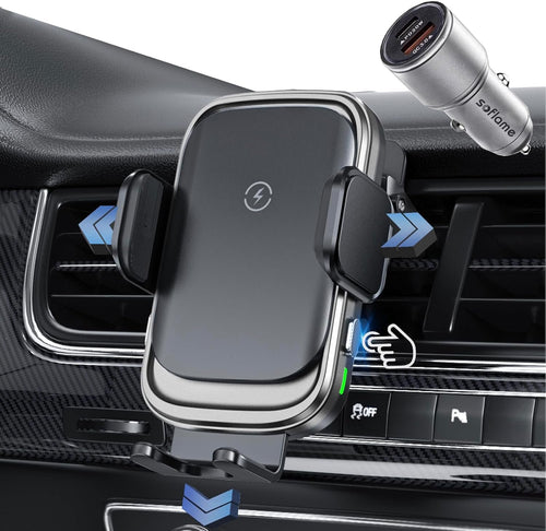 Soflame Wireless Car Charger, 15W Full Auto-Clamping Fast Charging Air Vent Car Wireless Charger for iPhone 16 Series/15 Series/14 Series/11-13 Series/Xr/8, Samsung S23/S22/S21/Note 20