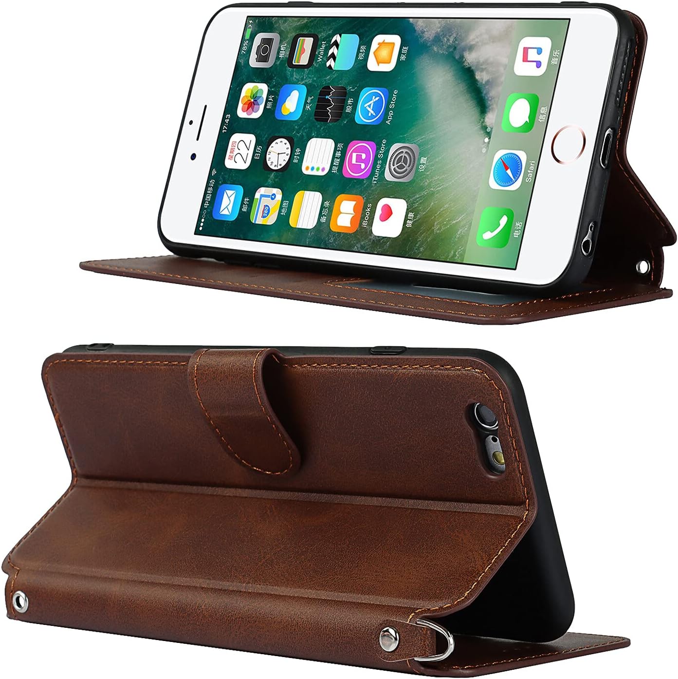 Cavor Case for iPhone 6 Plus, iPhone 6S Plus 5.5'' Luxury Cowhide PU Leather Wallet Case, Flip Folio Case Cover with [Kickstand Function] and [Card Slots Holder] & [Wrist Strap Lanyard] Magnetic Protective Phone Case for iPhone 6Plus/ 6SPlus-Dark Brown