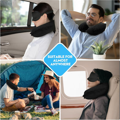 Cirorld Inflatable Travel Neck Pillow, Ultralight and Compact Airplane Pillow, Travel Neck Pillow, Includes Sleeping Mask, Ear Plugs, Carrying Bag