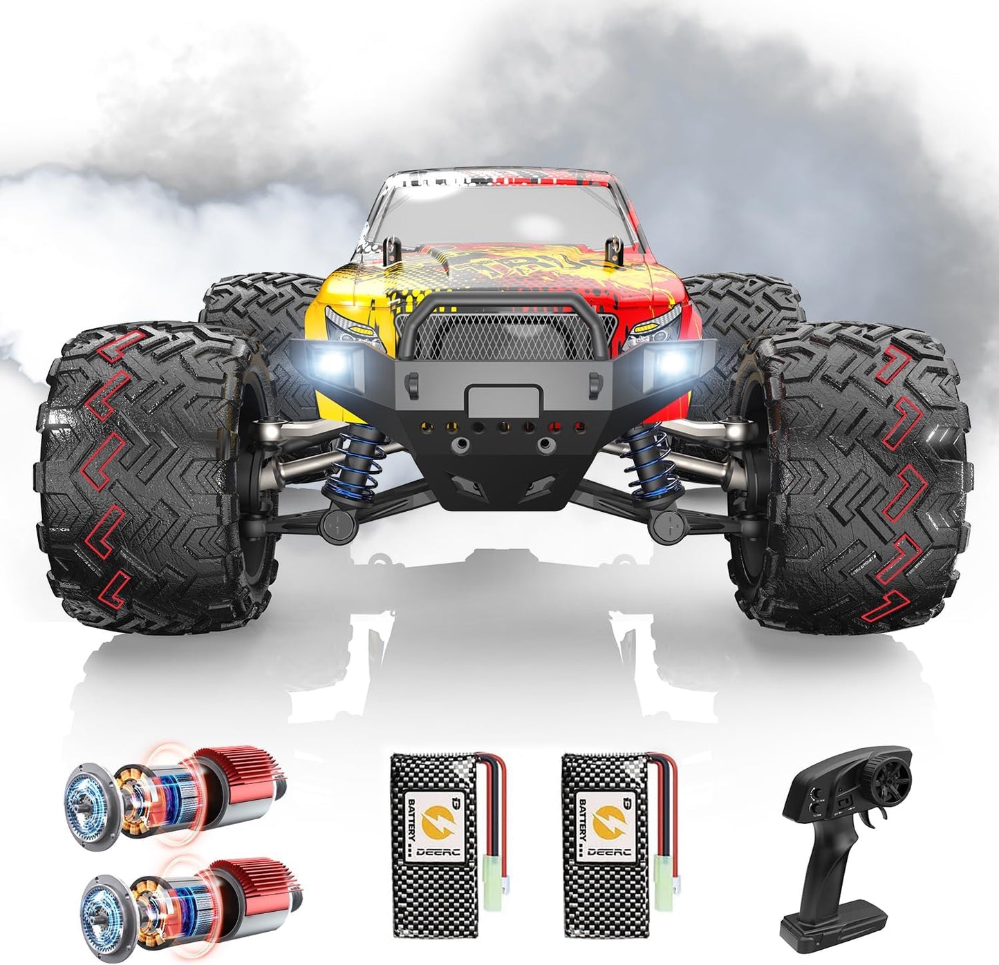 DEERC RC Cars 9310 High Speed Remote Control Car for Adults Kids 30+MPH, 1:18 Scales 4WD Off Road RC Monster Truck,Fast 2.4GHz All Terrains Toy Trucks Gifts for Boys,2 Batteries for 40Min Play
