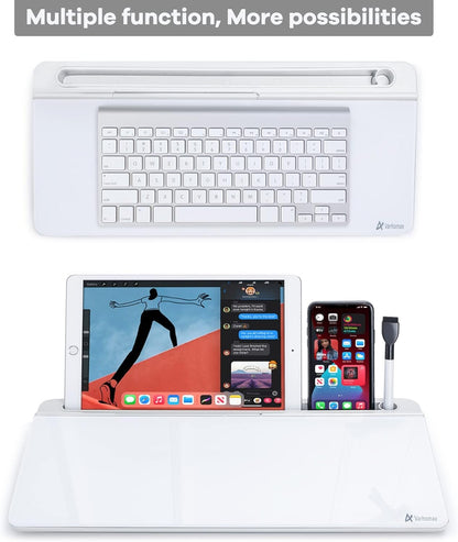 Varhomax Desk Whiteboard Dry Erase Glass Whiteboard, Desktop White Board to-do List Memo Notepad for Home Office and School Accessories Supplies with Storage Caddy for Computer Keyboard Stand (White)