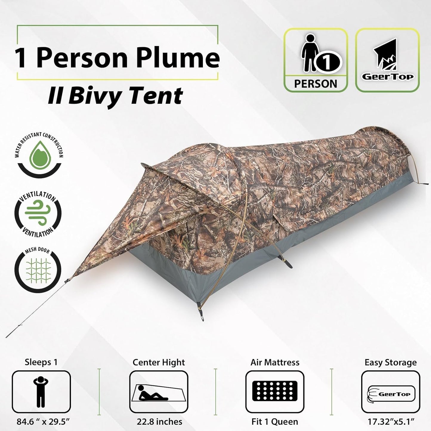 GEERTOP Ultralight Backpacking Tent 1 Person Waterproof Camping Bivy Single Man Tent for Hiking Motocycle Camp Outdoor Travel
