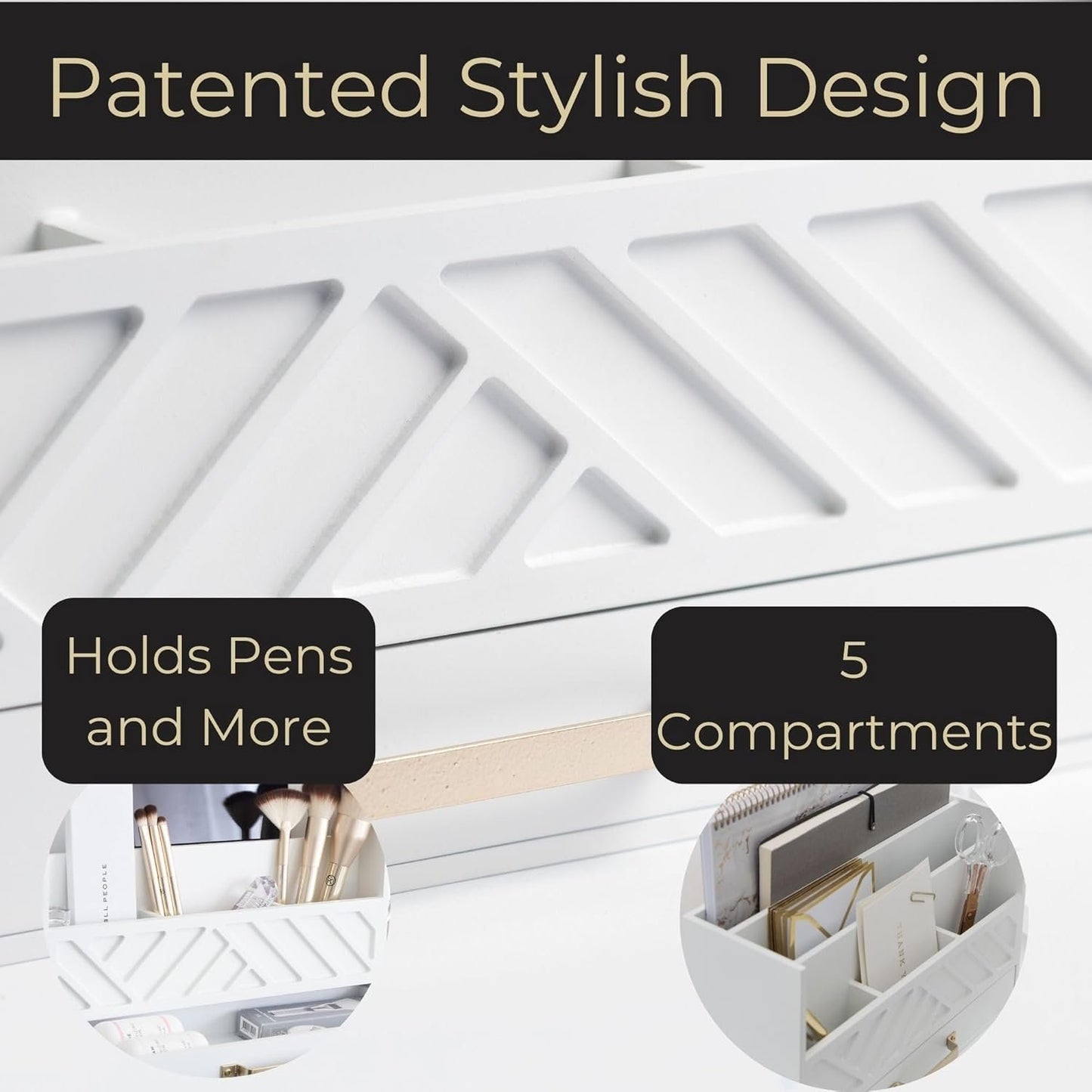 BLU MONACO White Wooden Mail Organizer with Drawer and Gold Handle – Desk Accessories for Office Organization and Storage – Home, Office, and Classroom Supplies