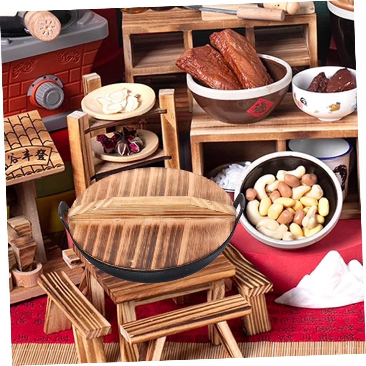 Garneck Mini Wok Di Ferro a Doppio Orecchio Mini Utensili Da Cucina Wok Della Casa Delle Bambole Accessori Da Cucina Da Gioco Di Dimensioni Mini Gadget Da Cucina in Miniatura Ferro Battuto