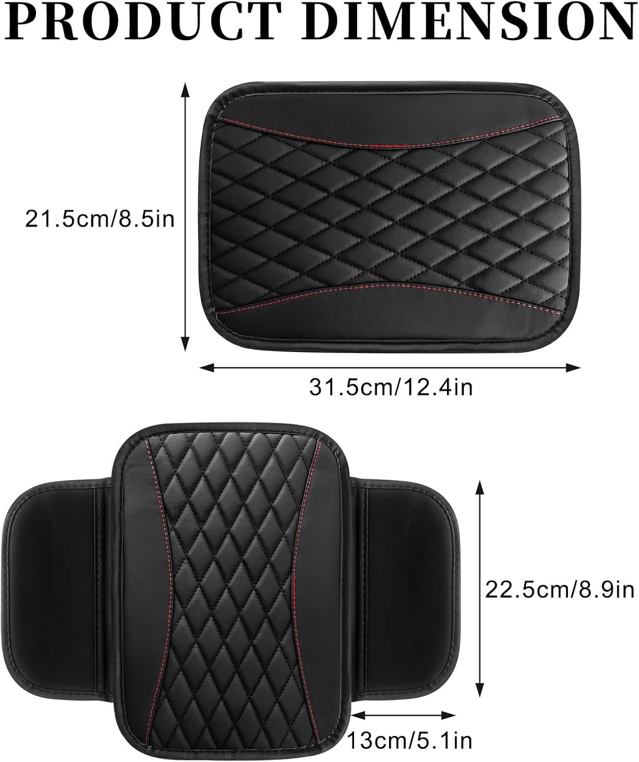 Car Center Console Cover Pad Leather Waterproof Cover Anti-Slip Armrest Seat Box Protector with 2 Storage Bags Car Interior Accessories Fits Most Vehicles SUV Truck (Black)