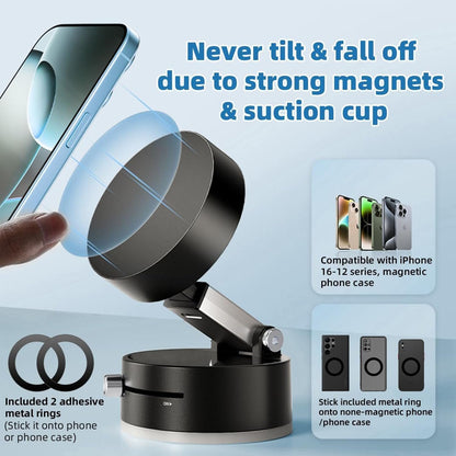 Magnetic Car Phone Holder with Strong Suction Cup, Universal Mobile Phone Holder 360° Rotatable and Foldable, Compatible with All Smartphones for Car, Home, Gym (White)