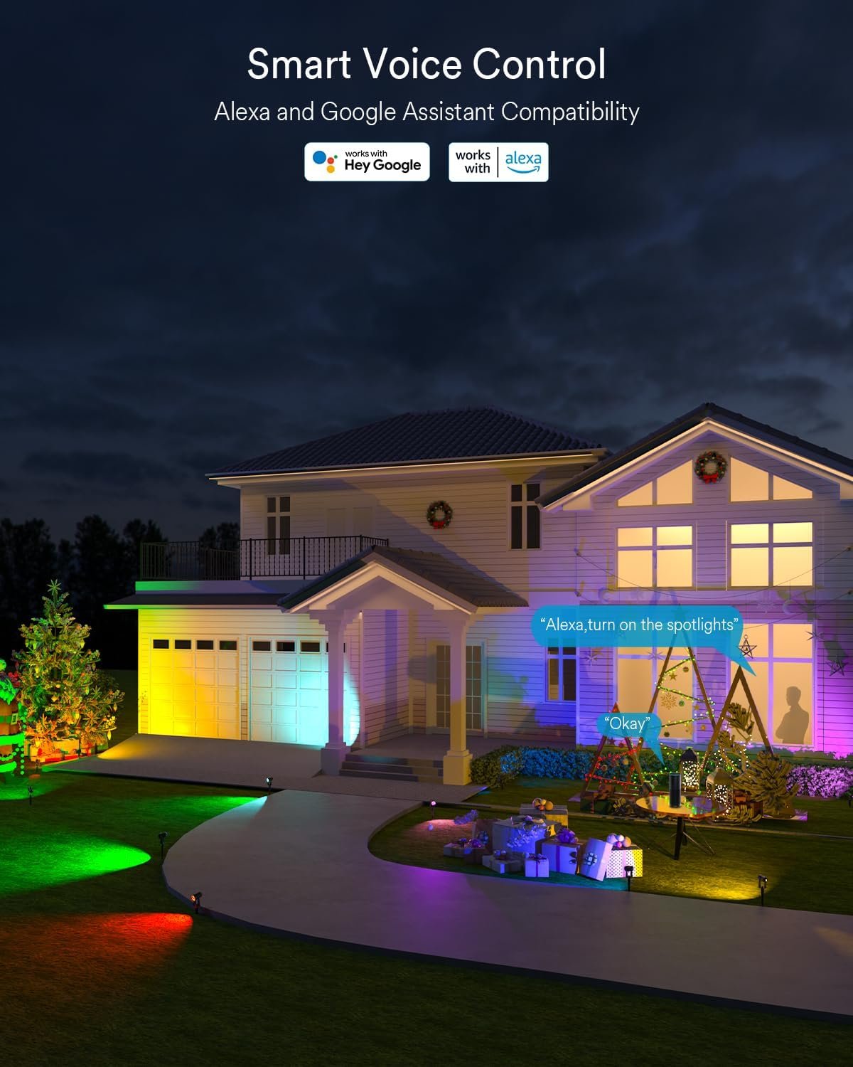 Smart Landscape Spotlights, 6 Pack Wired RGBW Led Accent Outdoor Spot Lights, Waterproof Outside Low Voltage Up Lighting for Yard Garden House