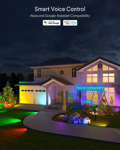 Smart Landscape Spotlights, 6 Pack Wired RGBW Led Accent Outdoor Spot Lights, Waterproof Outside Low Voltage Up Lighting for Yard Garden House