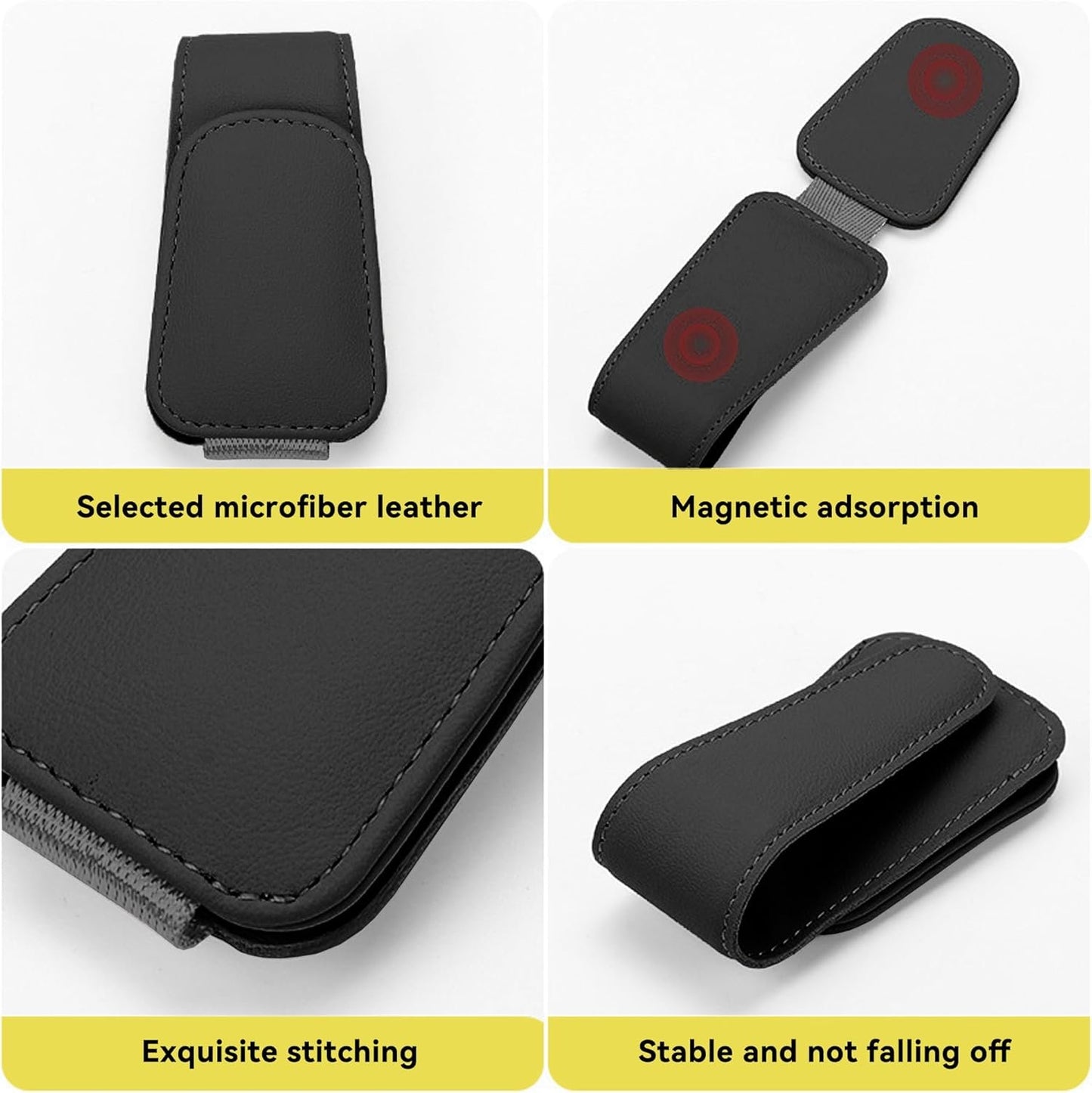 KAQISI Sunglasses Holders for Car Sun Visor, Leather Eyeglasses Hanger Mounter, Magnetic Glasses Holder and Ticket Card Clip, Auto Interior Accessories Universal for SUV (Carbon Fiber)