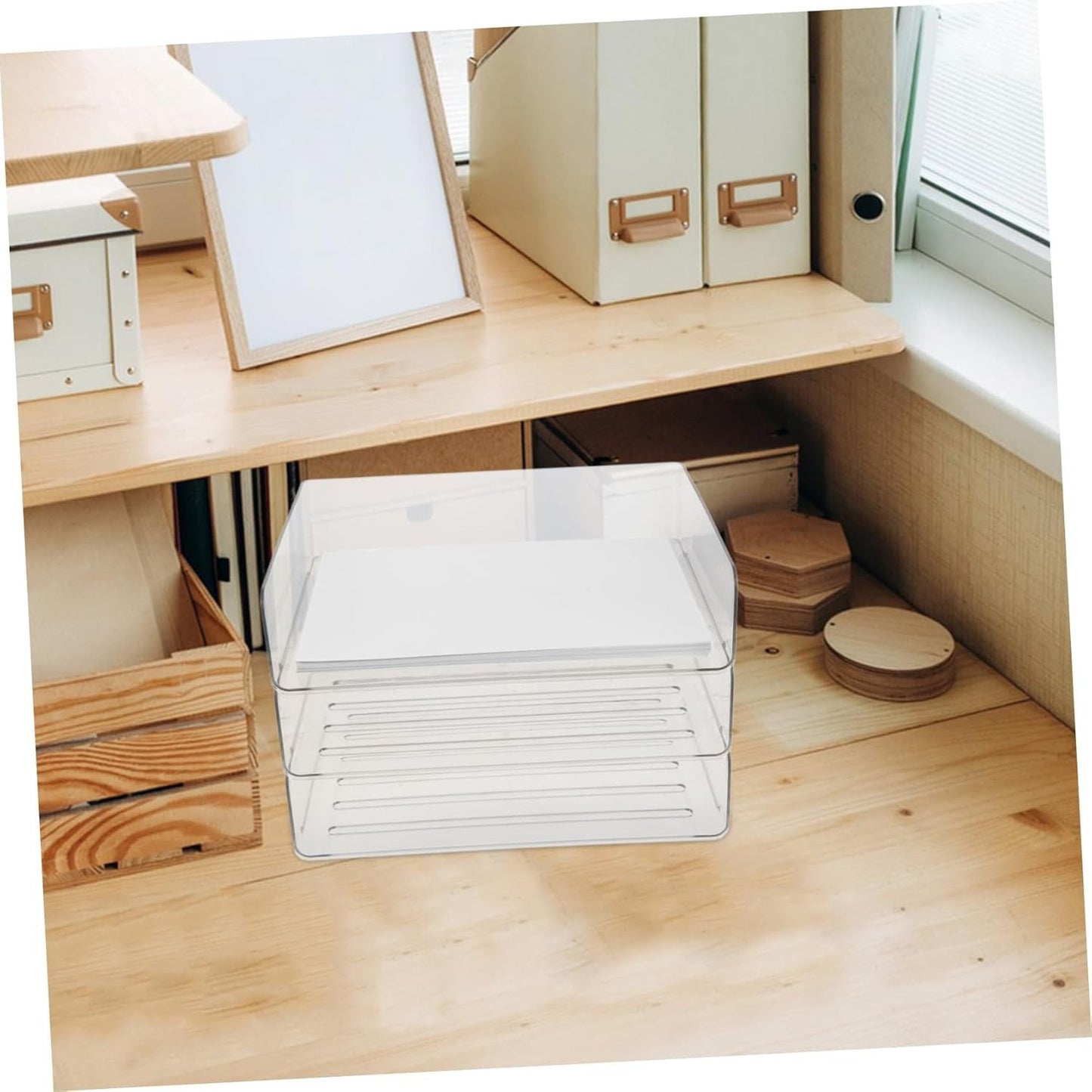 Generic Paper Storage Organizer Desk Tray Stackable File Organizer for Office Transparent Letter Tray for Efficient Workspace Organization