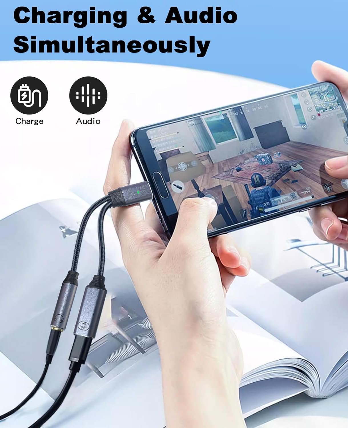 Duttek USB C to 3.5mm Audio Jack Adapter and Charger Cable, 2 in 1 USB C to Headphone Jack Adapter PD100W, USB C Splitter Dongle Cable for iPhone 16/15 Pro Max-Grey