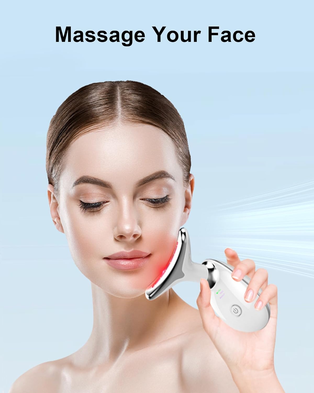 KEESON Red Light Therapy for Face, 7 in 1 Neck Face Massager -Based on Triple Action LED, Vibration and Thermal Technologies, 7 Color LED Skin Rejuvenation for Facial Massager & Neck Beauty Device