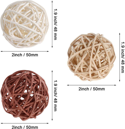 Pemalin Natural Decorative Wicker Rattan Balls- Vase Filler, House Ornament, Christmas Tree Garden Wedding Party Coffee Table Decoration,Craft DIY, Parrot, Bird Toys Balls.