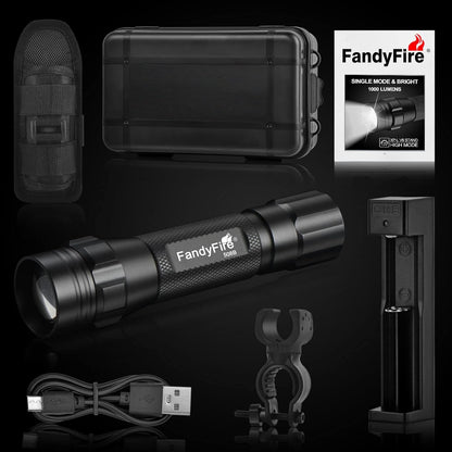 FandyFire Tactical Flashlight with Holster, 1000 High Lumen Single Mode LED Flashlight Duty Belt Flashlight with Holder, Zoomable Law Enforcement Flashlights