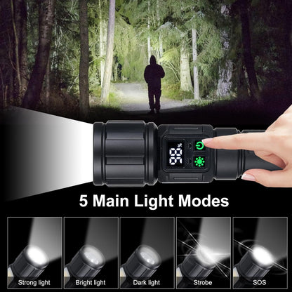 Flashlight Rechargeable, LED Flashlights Zoomable 9 Modes & COB Tactical Flashlight Built-in 5000MAH Battery, Strong Magnetic Base, IPX4 Waterproof, Flash Light for Camping Emergency Hiking