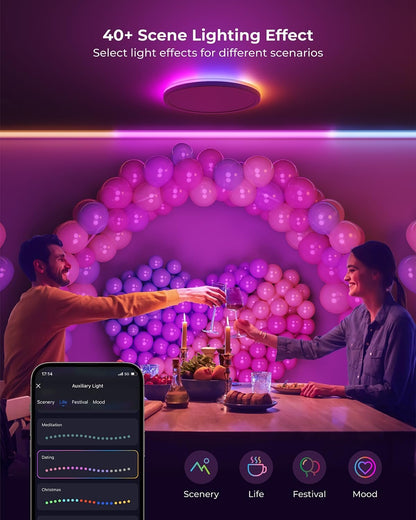 Matane Smart LED Ceiling Light WiFi, 12IN RGB Flush Mount Ceiling Light Fixture, 16 Million DIY Colors, Works with Alexa Google Home, 3000K-6500K Ceiling Lights for Bedroom, Living Room, White