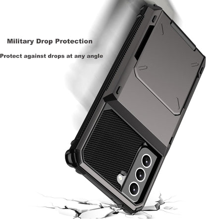 for Samsung S22 case with Card Holder[Store 5 Cards] Wallet Case, rojarou Samsung Galaxy S22 case with Hidden Card Slot Heavy Dual Layer Shockproof Protective Phone Cover for Samsung S22,Grey