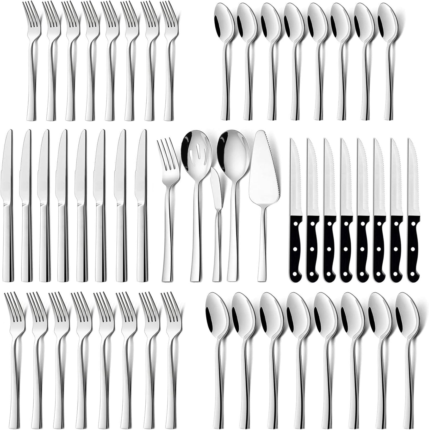 HaWare 53-Piece Silverware Set with Steak Knives, Stainless Steel Sturdy Flatware Serving Utensils, Modern Design Cutlery Tableware for Home Holiday Gift, Dishwasher Safe-Servive for 8