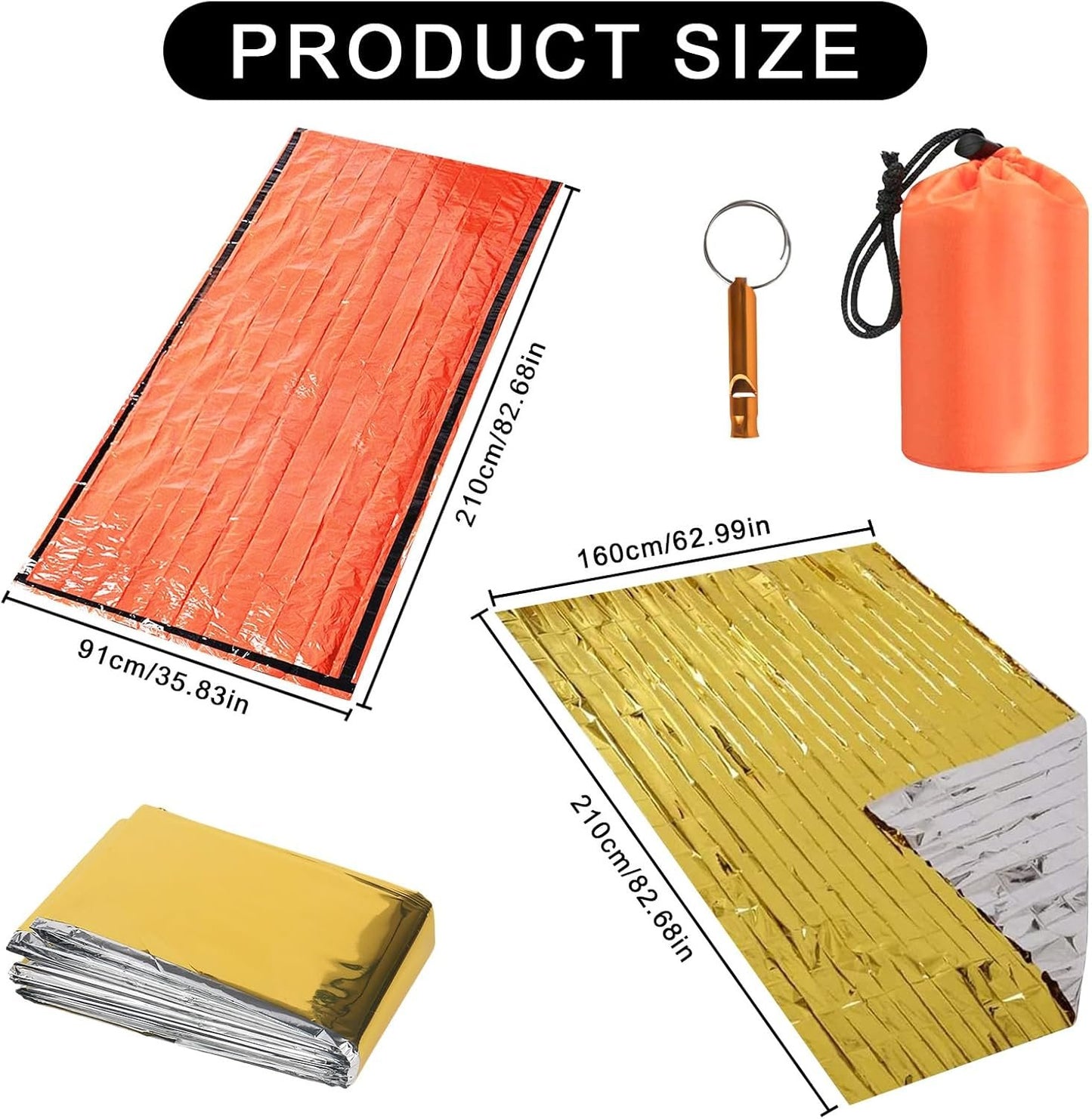 YYTECH Emergency Sleeping Bag, Rescue Blanket, Rescue Film, Gold, 210 x 160 cm, Survival Sleeping Bag, Bivouac Bag, Waterproof, Portable Emergency Blanket, Cold Protection, Rescue Tent for Camping,