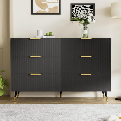 KOMHTOM Black Bedroom Chest of Drawers Multi-Purpose Cabinet Modern Entrance Cabinet with Gold Legs and Handles Bedroom Furniture