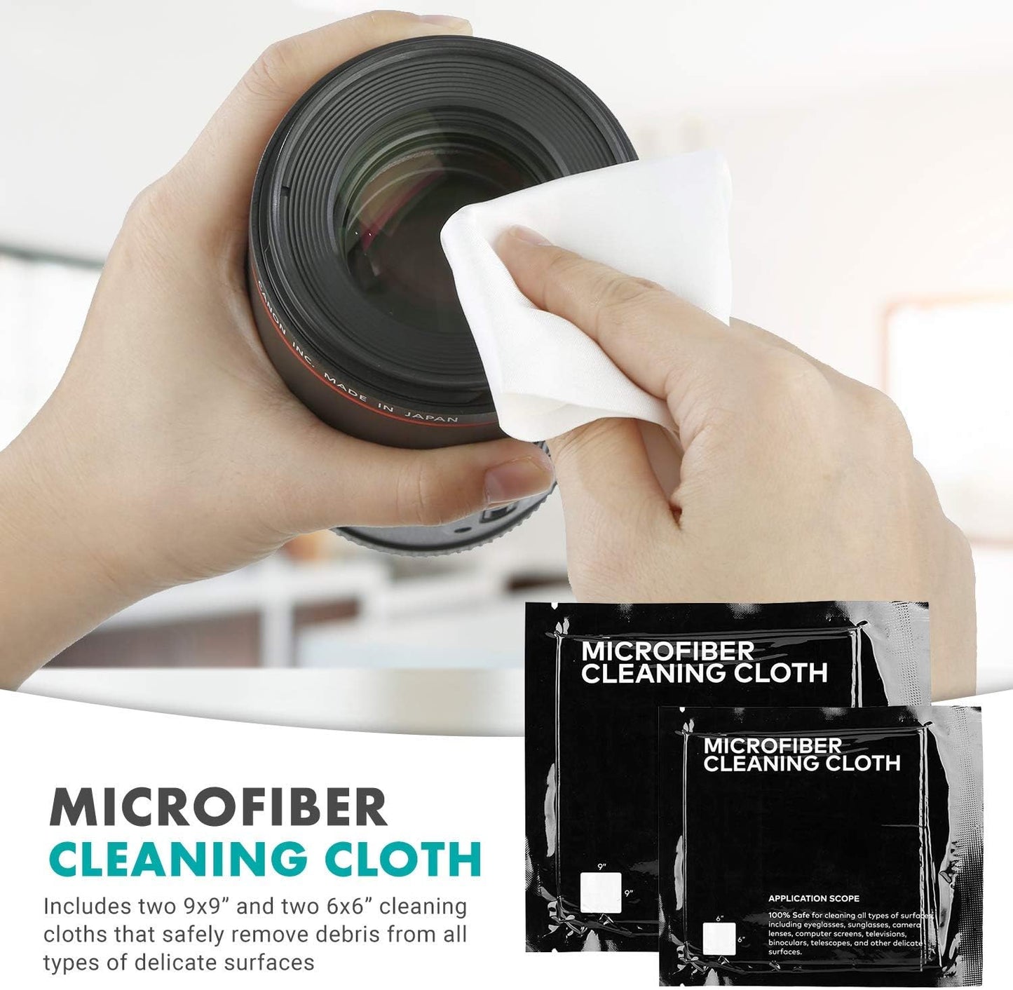 Movo Deluxe Essentials DSLR Camera Cleaning Kit with 10 APS-C Cleaning Swabs, Sensor Cleaning Fluid, Rocket Air Blower, Lens Pen, Soft Brush, 2X Small & 2X Large Microfiber Cloths & Carrying Case